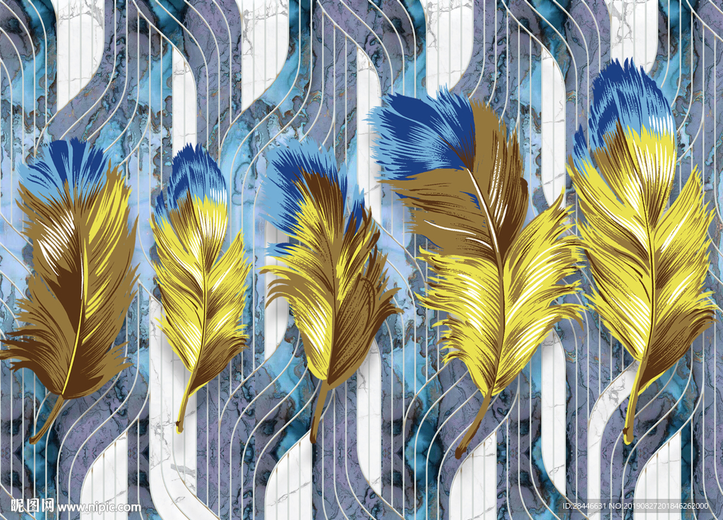 北欧简约时尚羽毛背景墙