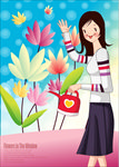 少女浇花矢量图