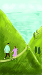 卡通风景人物插画背景
