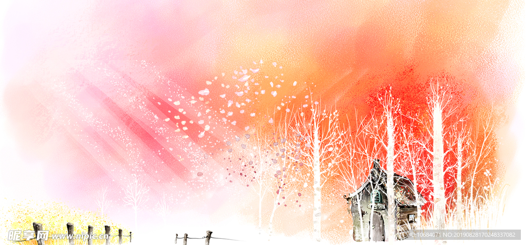 卡通风景人物插画背景