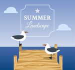码头上有海鸥的夏季背景