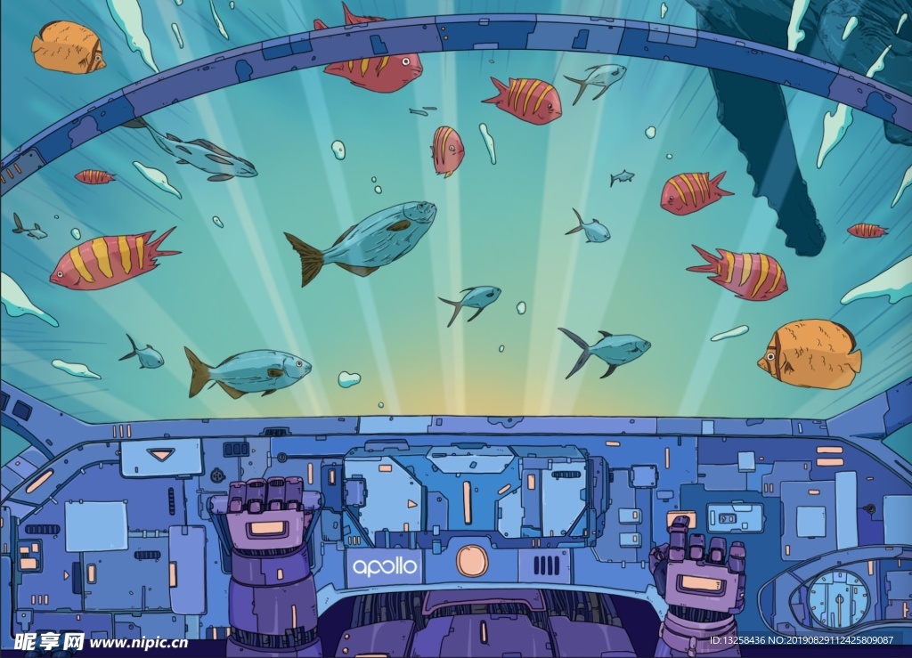 海底鱼类卡通插画背景