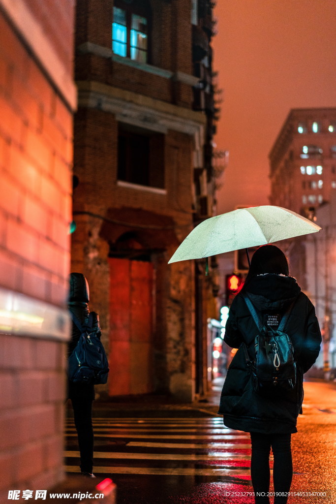 下雨撑伞美女背影