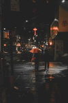 夜晚街头撑伞背影