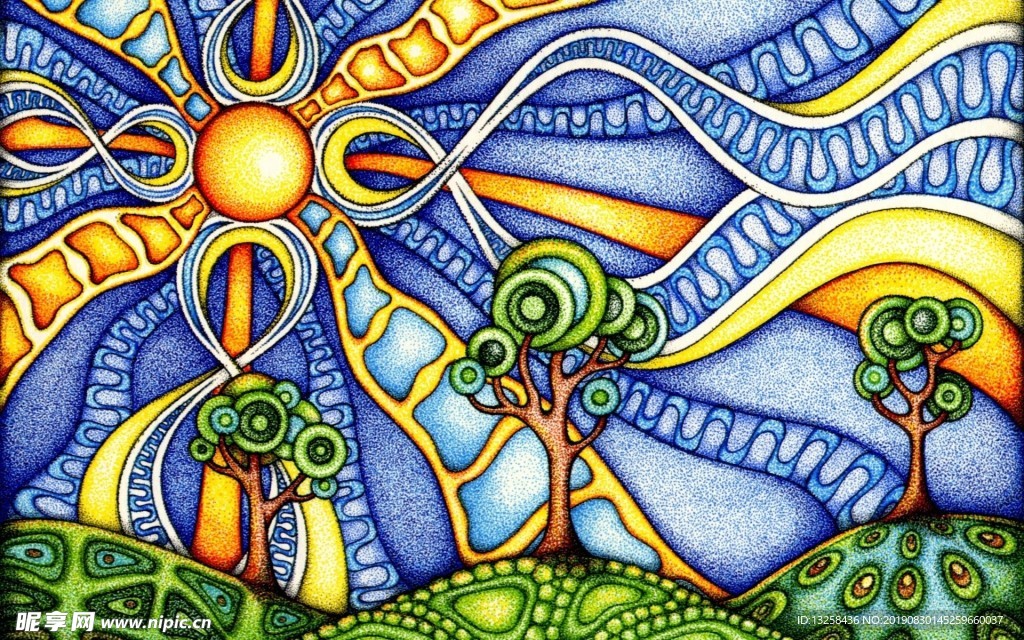 彩色几何抽象风景插画
