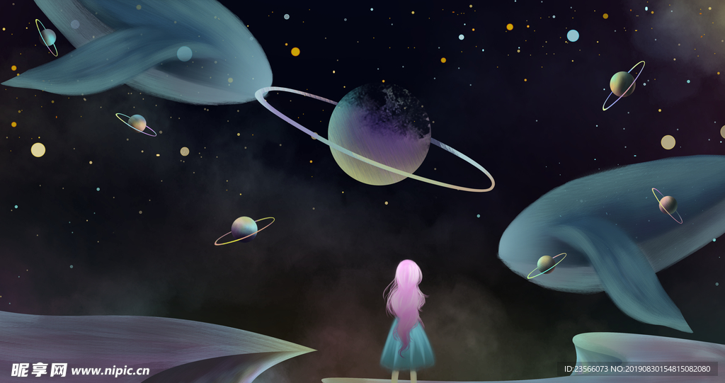 卡通宇宙梦幻插画