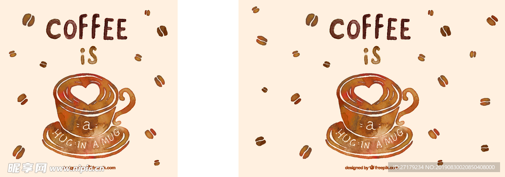 杯和咖啡豆的水彩画背景