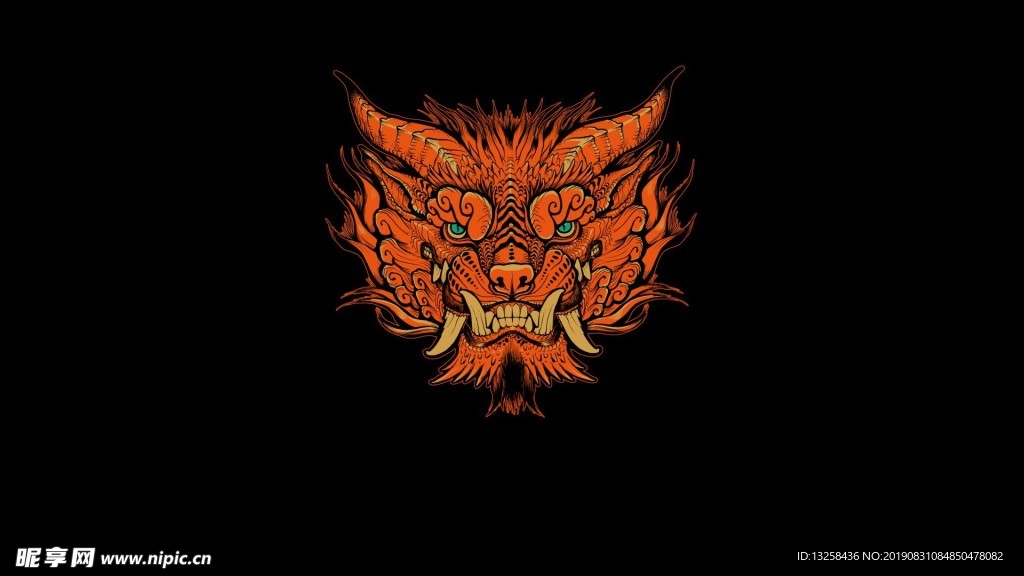 红色龙头插画背景