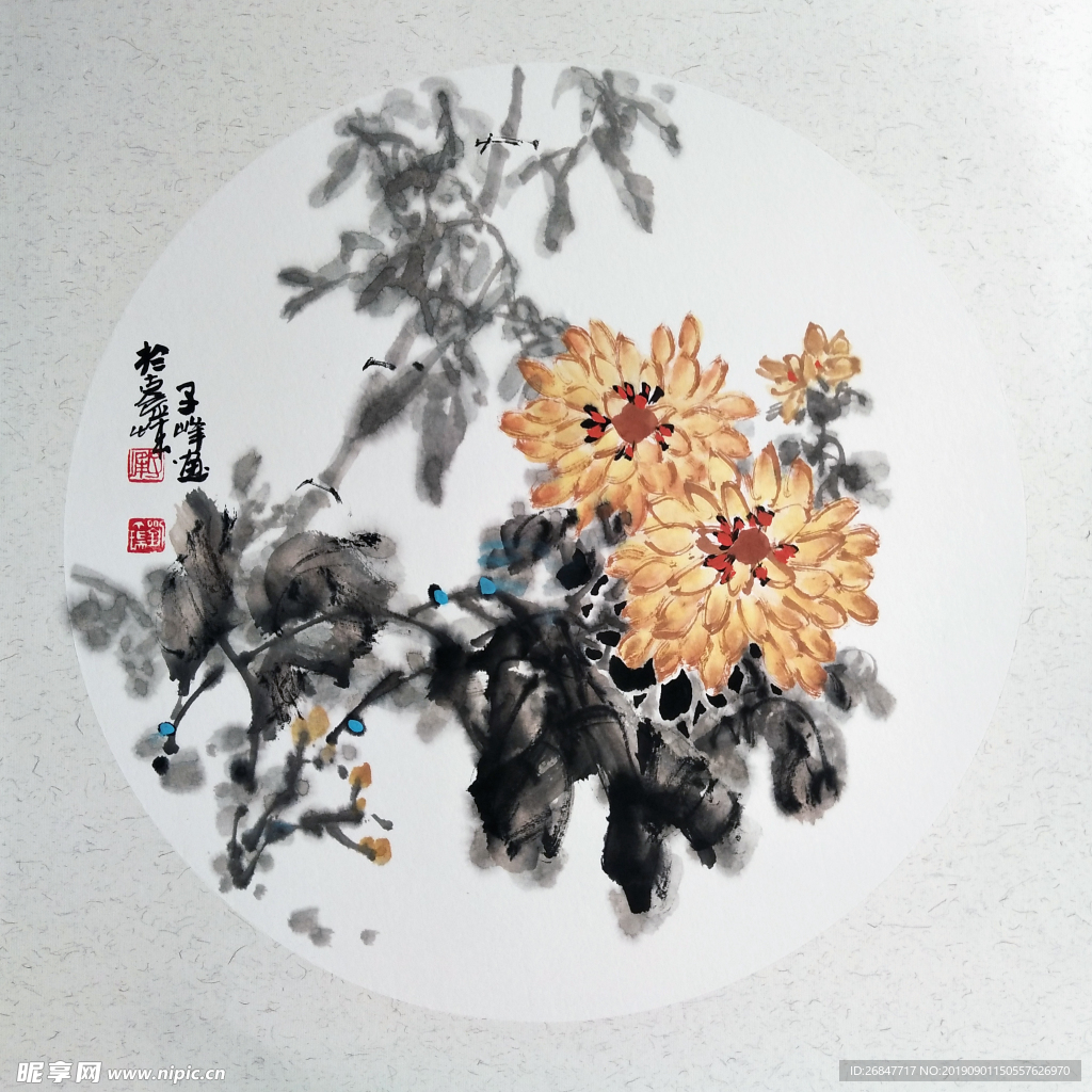 国画小品写意画菊花刘丁瑞作品