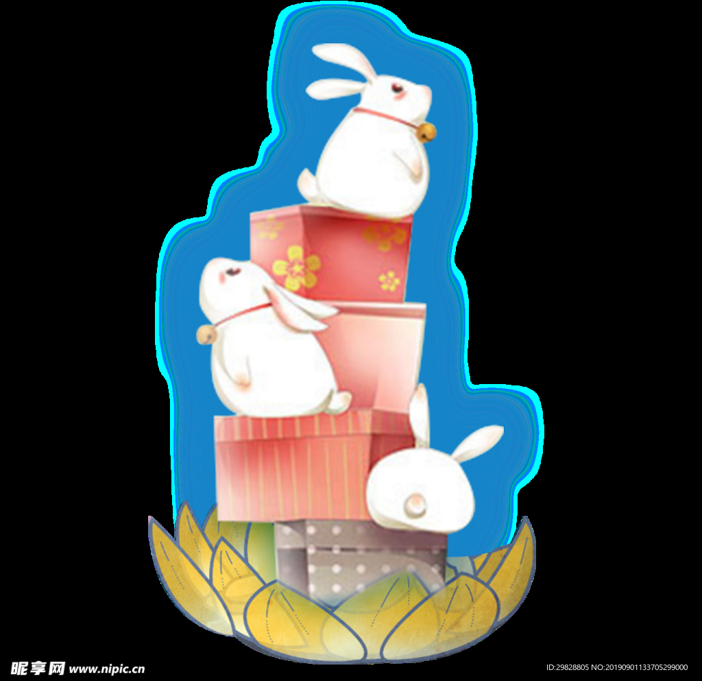八月十五中秋佳节月兔荷花