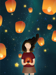 卡通夜晚星空插画