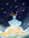 卡通夜晚星空插画