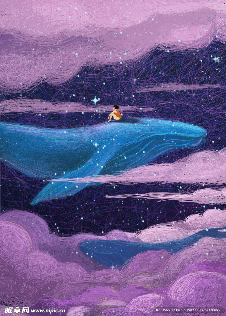 卡通夜晚星空插画