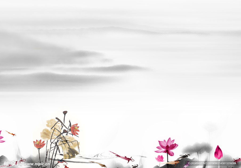 水墨画荷花背景