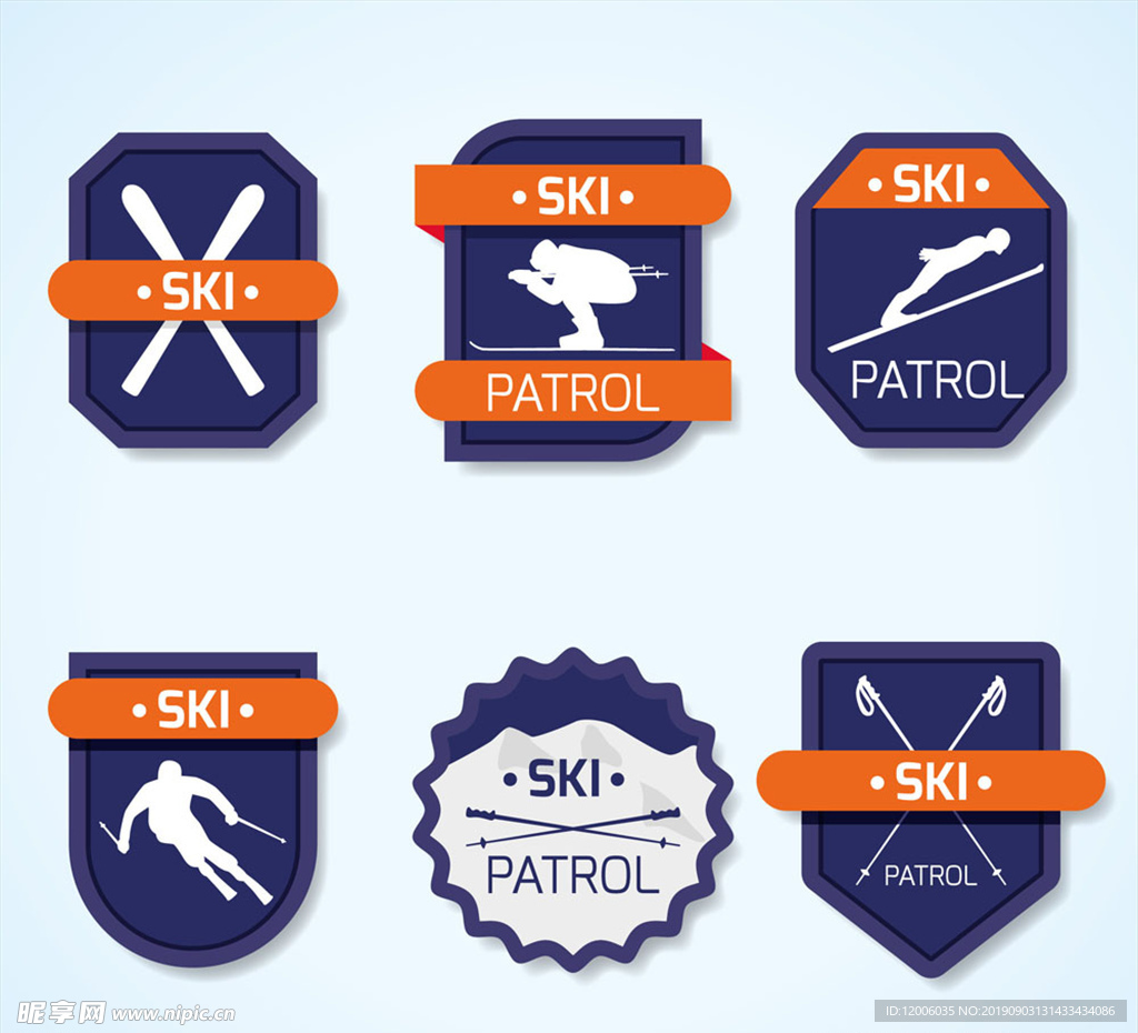 6款蓝色滑雪标签