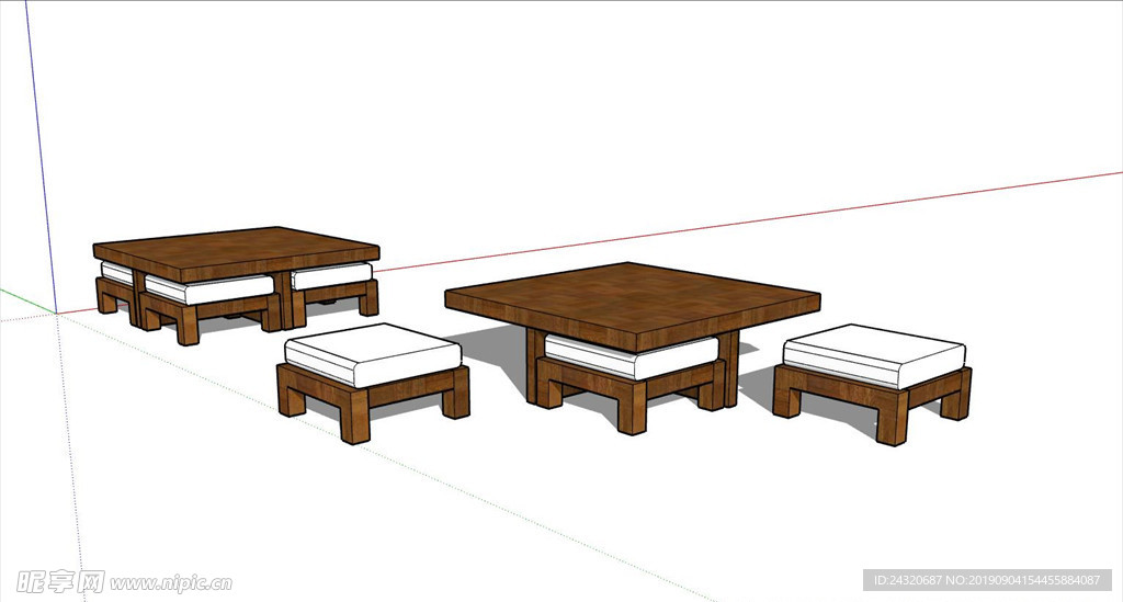 中式木凳木桌茶几SU模型