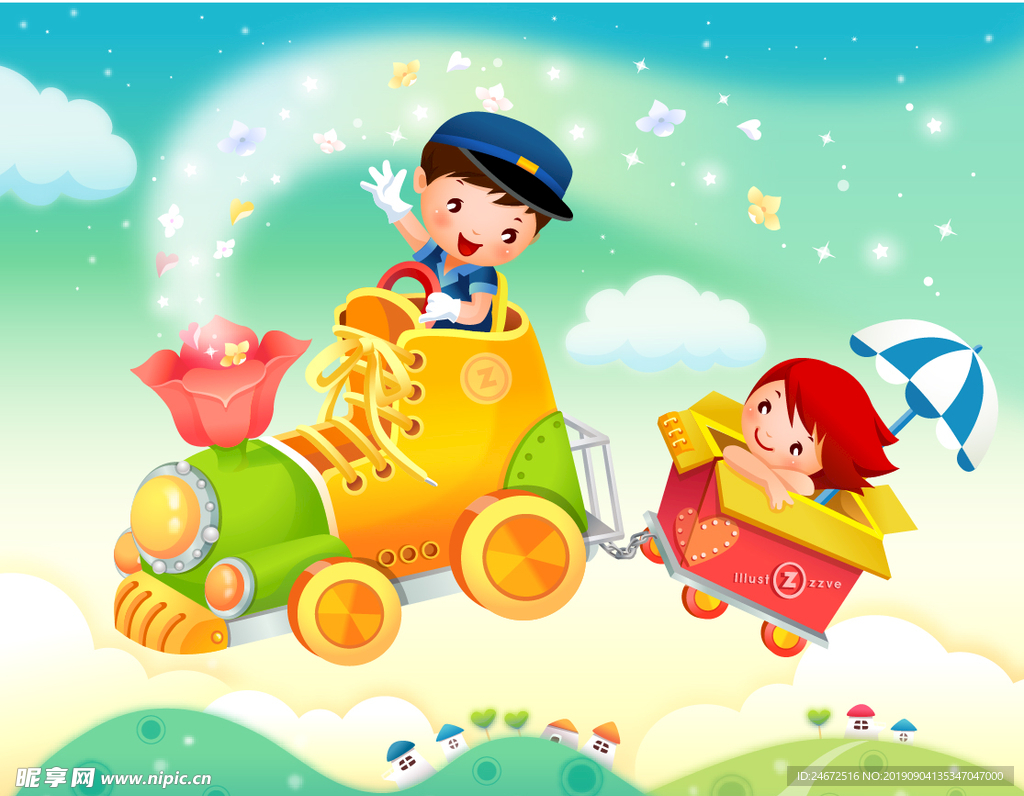 开火车的男孩矢量图