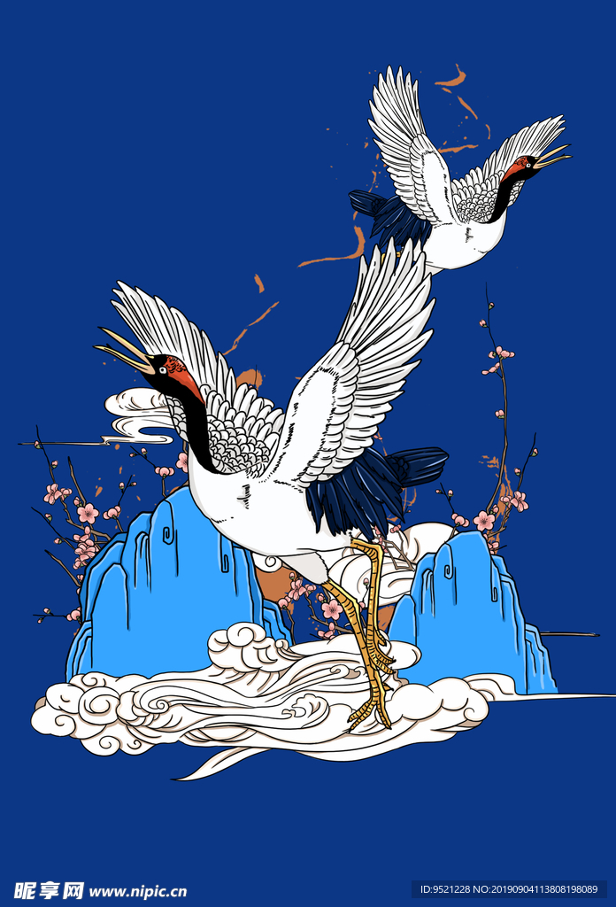 古风仙鹤祥云远山