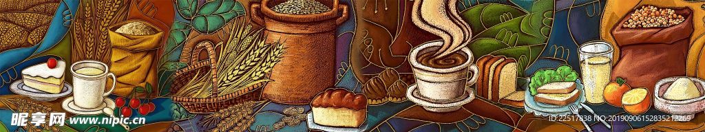 彩绘美食面包蛋糕小麦