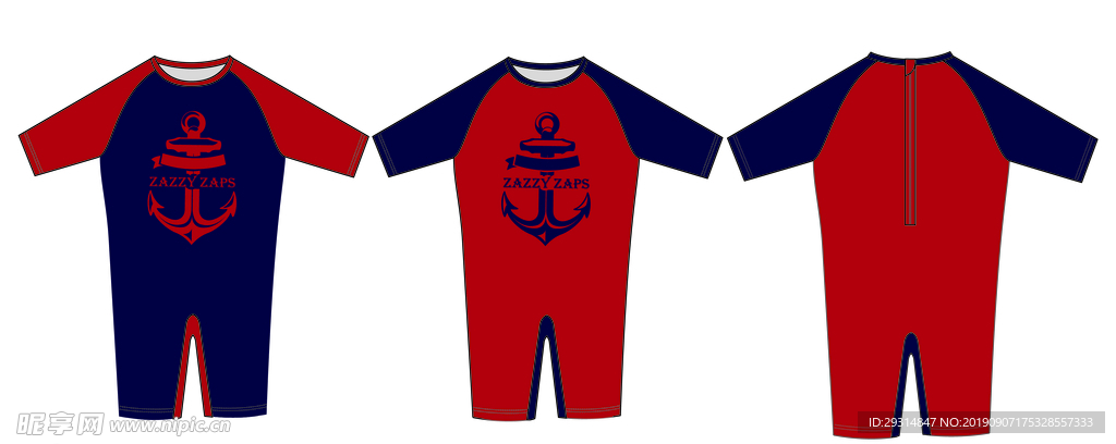 儿童连体泳衣大船锚拉链款式设计