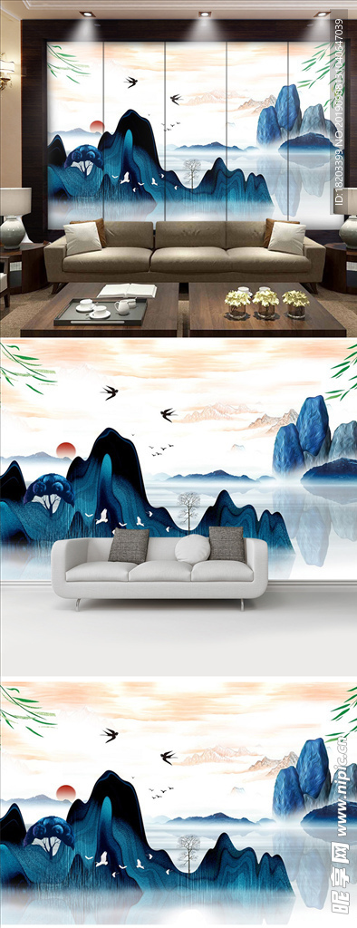 新中式抽象水墨山水背景墙