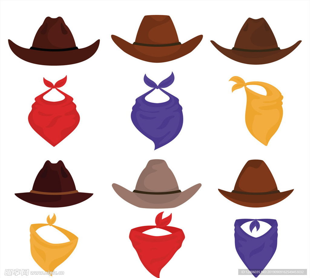 12款彩色西部牛仔帽子和围巾