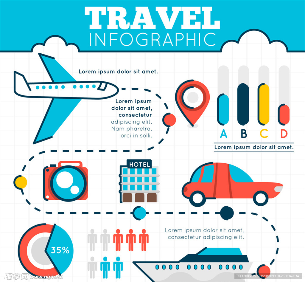 扁平化彩色旅行信息图