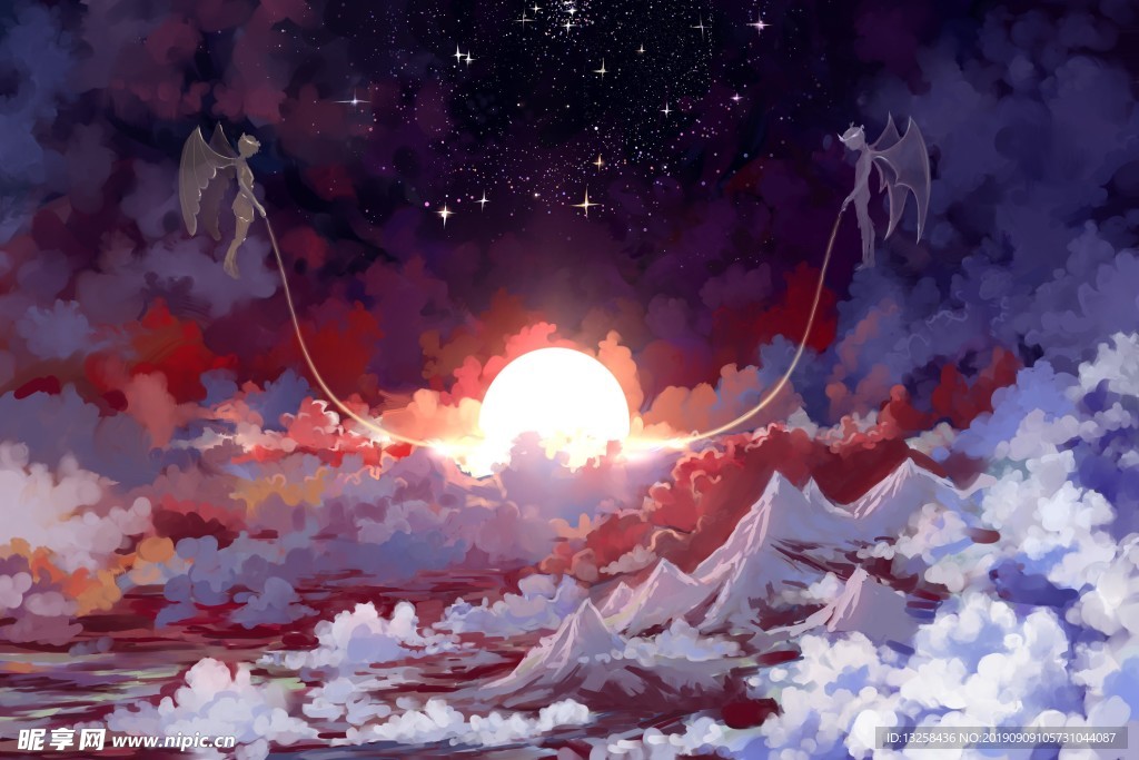 彩色动漫插画人物背景