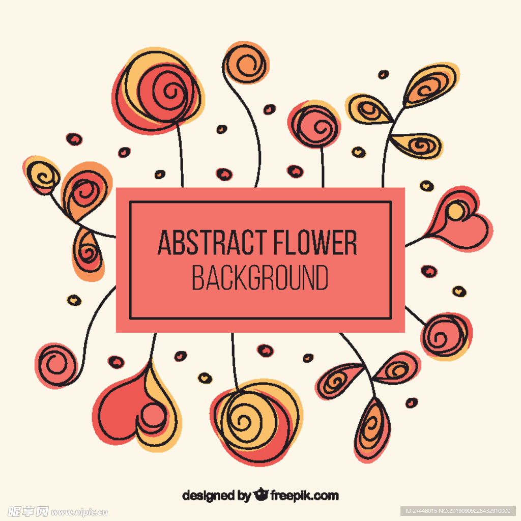 手绘抽象花卉和心形背景