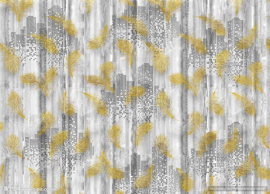 北欧水彩羽毛背景墙装饰地画