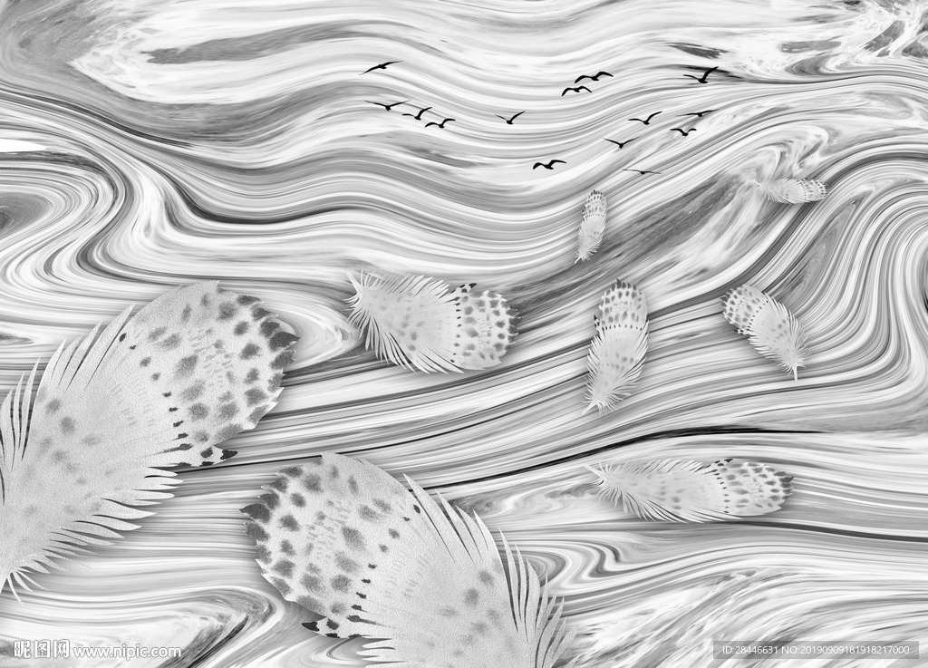 北欧水彩羽毛背景墙装饰地画