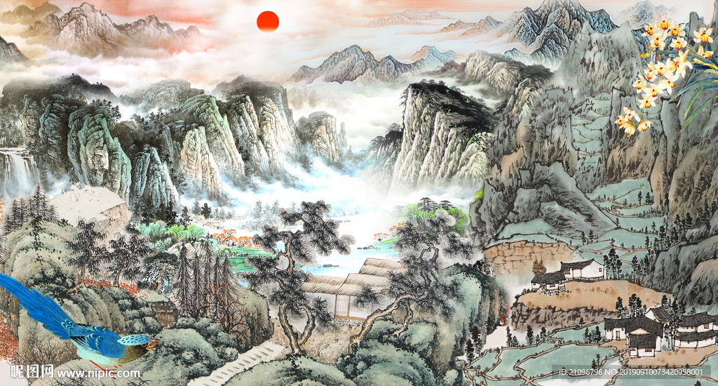 国画山水背景墙