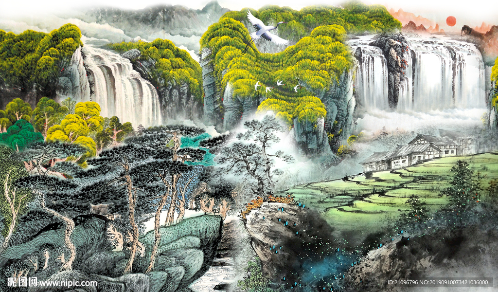 山水国画背景墙