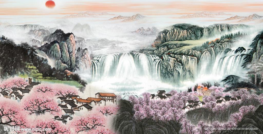山水国画背景墙
