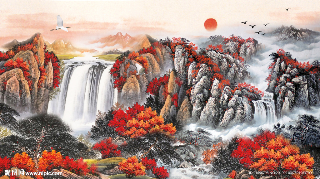 国画山水背景墙
