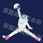潮牌矢量宇航员跳跃T恤图案印花
