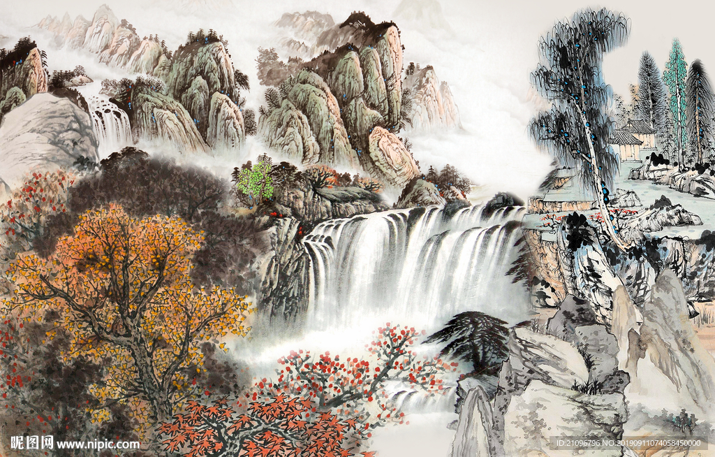 客厅背景国画山水