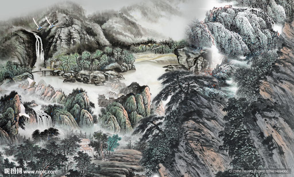 国画山水背景墙