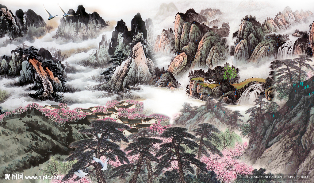 国画山水背景墙