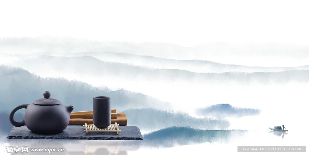 山水  蓝白 意境 中式 茶具