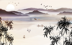 竹叶山水背景墙