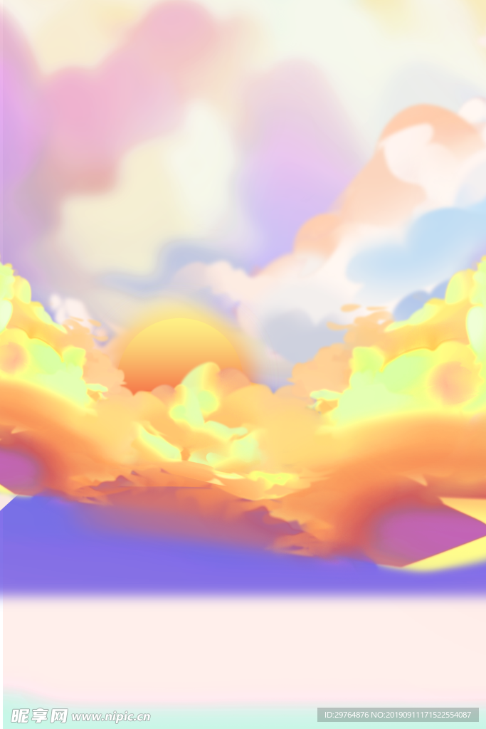 水墨插画黄色天空海报背景