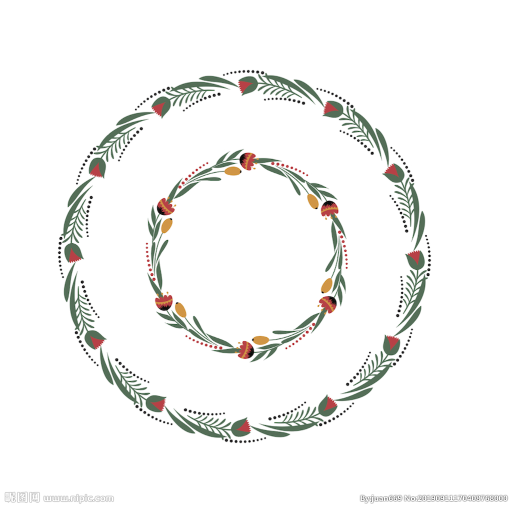 植物花卉圆形花环图案