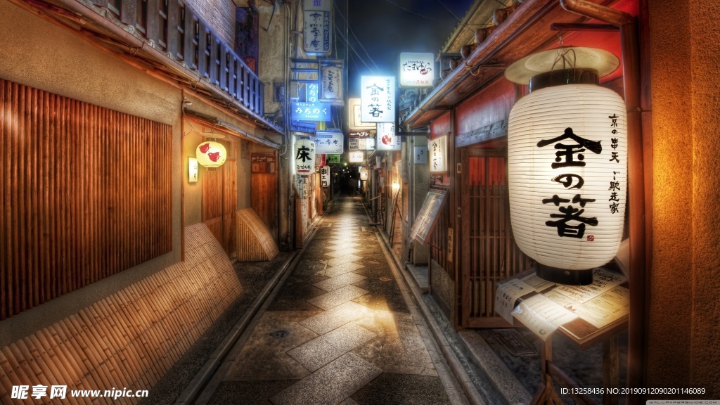 国外街道夜景灯光