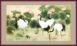 莲花仙鹤工艺画