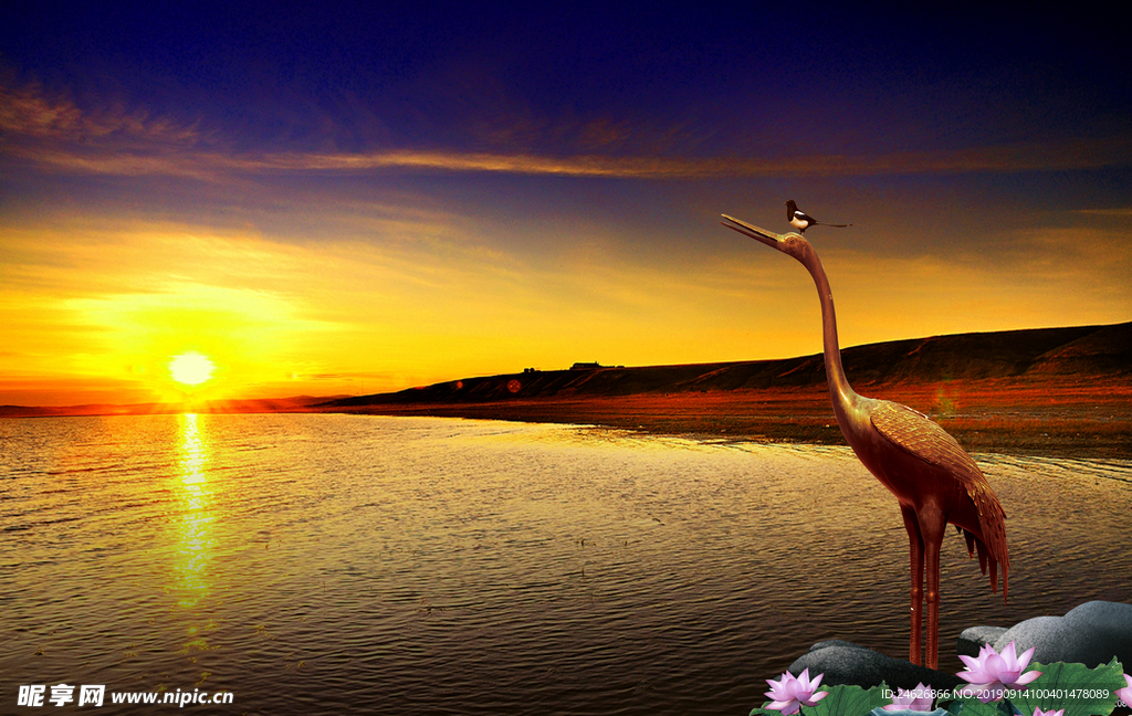夕阳湖畔
