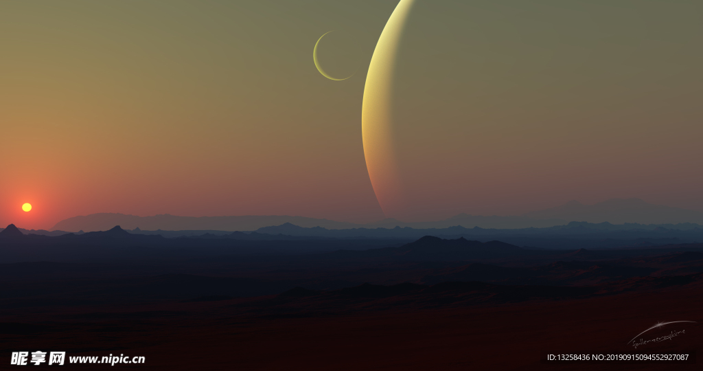 夕阳星球背景