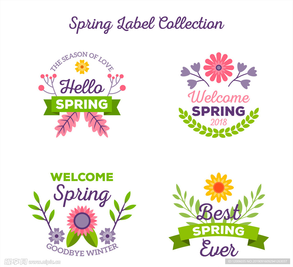 4款清新春季花卉标签