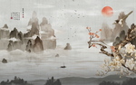 玉兰花山水背景墙
