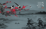 梅花喜鹊背景墙